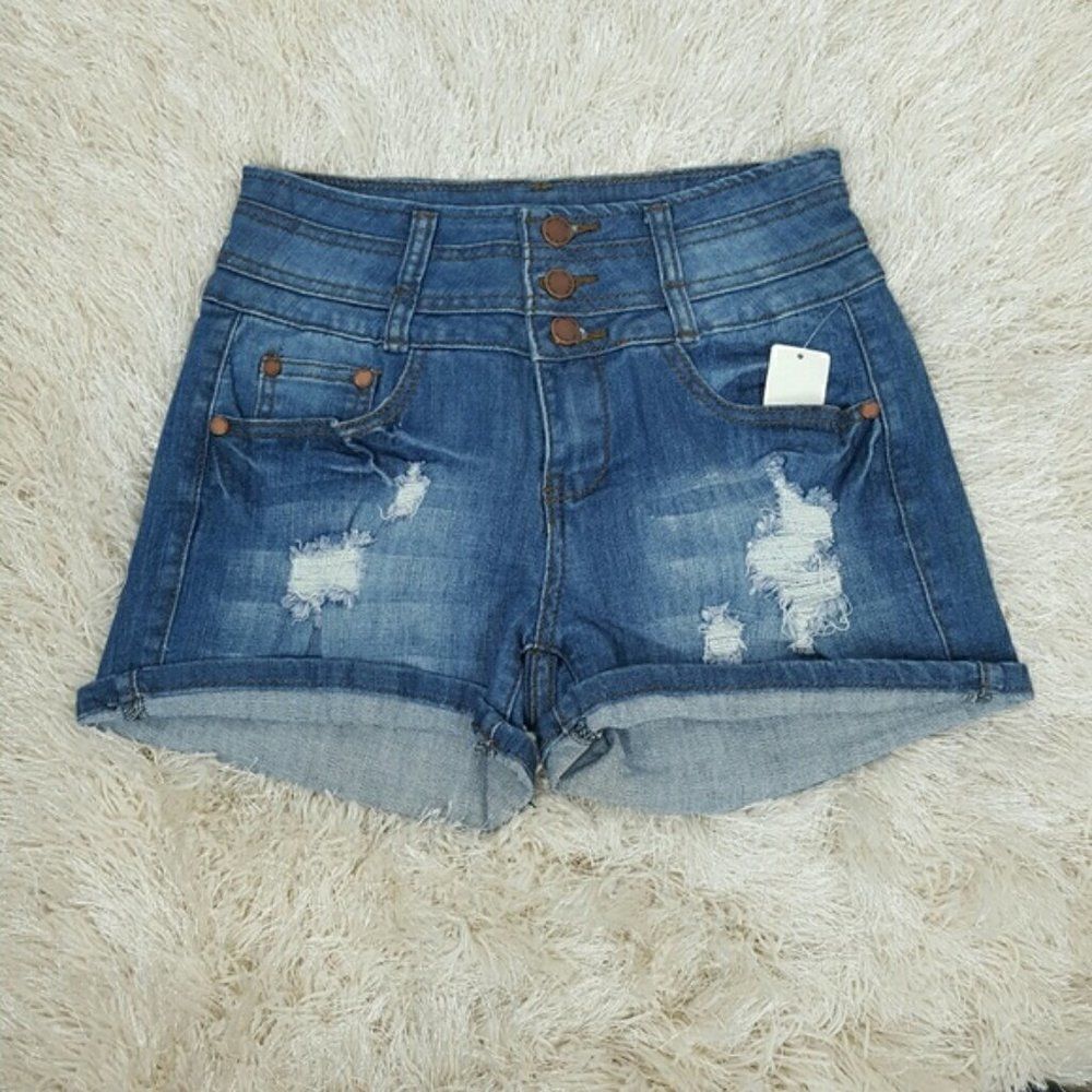 Women's High Waist Jean short shorts distressed‎